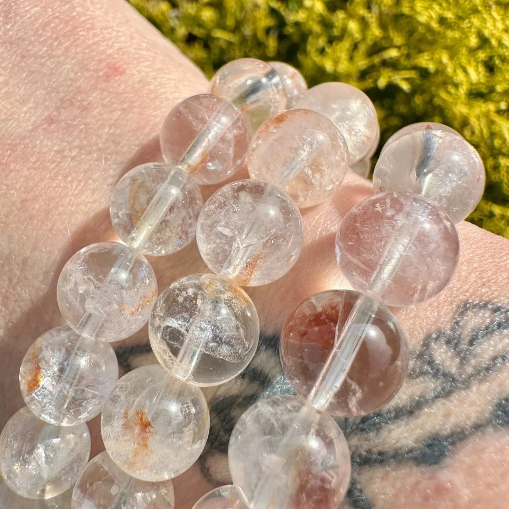 Beautiful Natural Golden Healer and Red Hematoid Quartz 10mm Beaded Bracelet - Picture 5 of 10